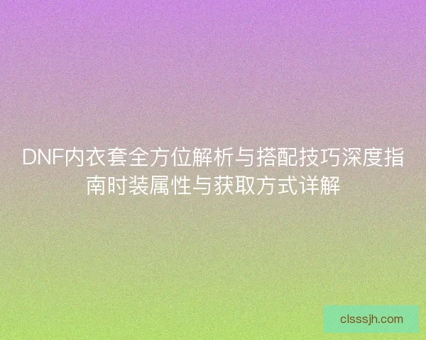 DNF内衣套全方位解析与搭配技巧深度指南时装属性与获取方式详解